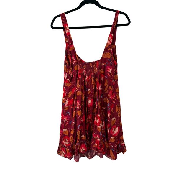 Free People Floral Burgundy Red Lightweight Mini Dress w/Criss Cross Front-Large - Picture 3 of 5